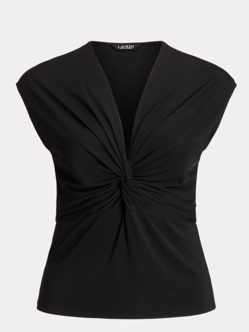 NWT Lauren Ralph Lauren Twist-Front Jersey Cap-Sleeve Tee Black Size Medium - Picture 1 of 8